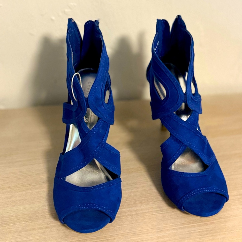Blue suede women’s sandals heels